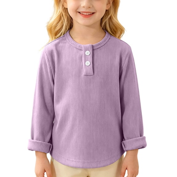 QIbmong Ribbed Knit Tops for Infants Toddler Girls Boys Crew Neck Cuffed Long Sleeve Kids Casual Fall Winter Loungewear Going out School Shirts(18-24 Months,Purple)