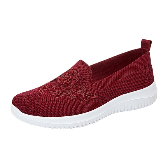 Domuza Orthopedic Shoes for Women Arch Support Non Slip Slip on Work Shoes Wide Mesh Stretch Walking Shoes Comfortable 2026 New Foam Shoes Red 7.5(EU-39)
