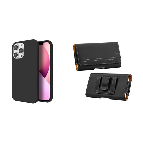 Slim Silicone Case and Belt Holster Pouch for iPhone 14 Pro Max - Black