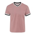 thumbnail image 5 of BVnarty Men's Solid Color Short Sleeve V-Neck T-Shirt Jersey Style Breathable Summer Casual Sports Daily Wear Top Pink L, 5 of 6