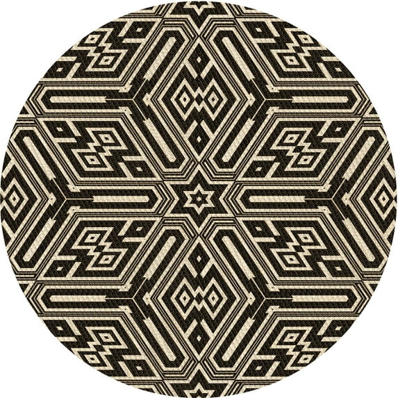 Ahgly Company Indoor Round Patterned Light French Beige Brown Area Rugs, 3' Round