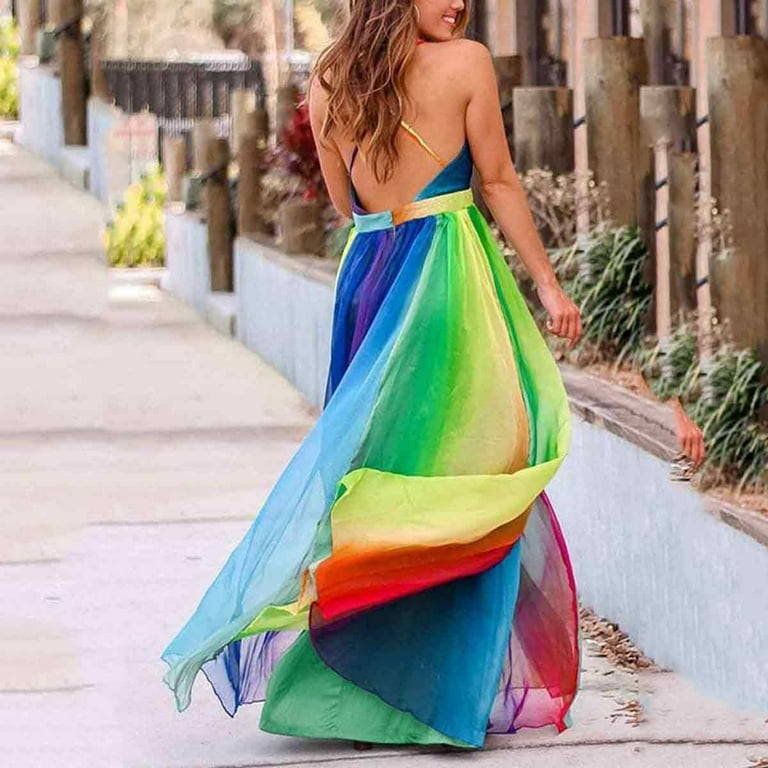 knee length dresses for ladies Slinky Dress : Rainbow Fractal S/M