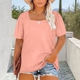 thumbnail image 5 of Womens Summer Tops Plus Size Solid Color T-Shirt Summer Casual Loose Women's Trendy Short Sleeves Squared Neck Pullover Lightweight Blouse Tops XL-5XL, 5 of 7