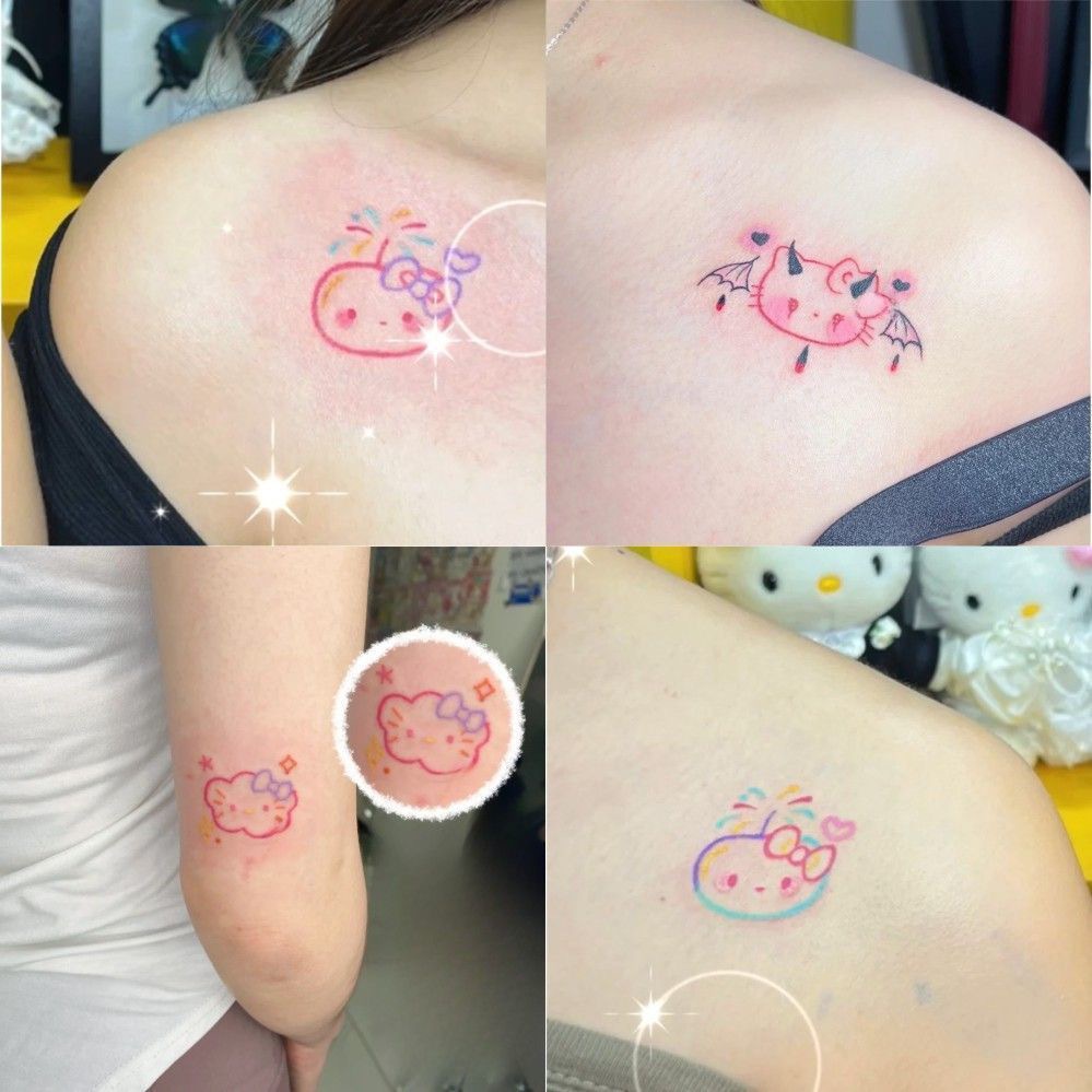 Sanrio Temporäre Tattoos Für Kinder – 8 Blätter, Mit Hello Kitty, Kuromi & My Melody, Wasserfest