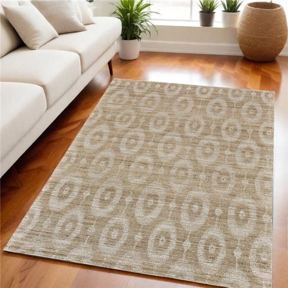 HomeRoots 565902 5 x 8 ft. Geometric Hand Woven Rectangle Area Rug, Tan & Ivory