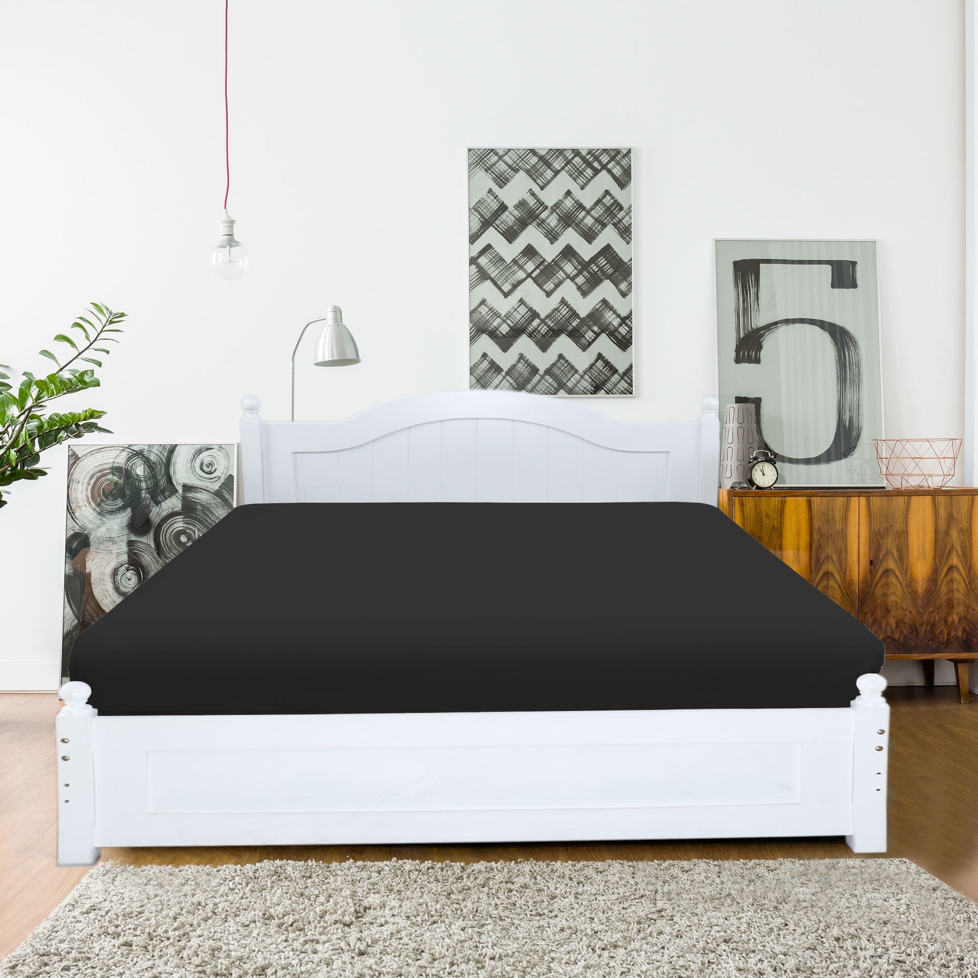 Unique Bargains 15" Deep Pocket Cotton Solid Fitted Sheet Black Twin