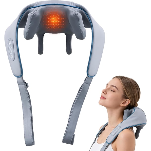 Masajeador Shiatsu 6D para Cuello y Hombros con Calor, Masajeador de Espalda de Amasado Profundo de Tejido para Aliviar el Dolor Muscular