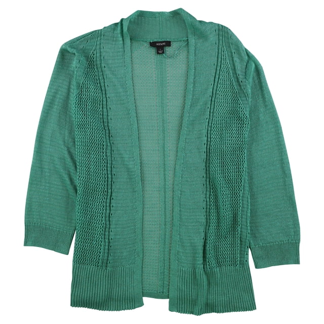 Alfani Womens Mixed Media Cardigan Sweater, Green, Small