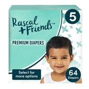 Rascal + Friends Premium Diapers Size 5, 64 Count (Select for More Options)