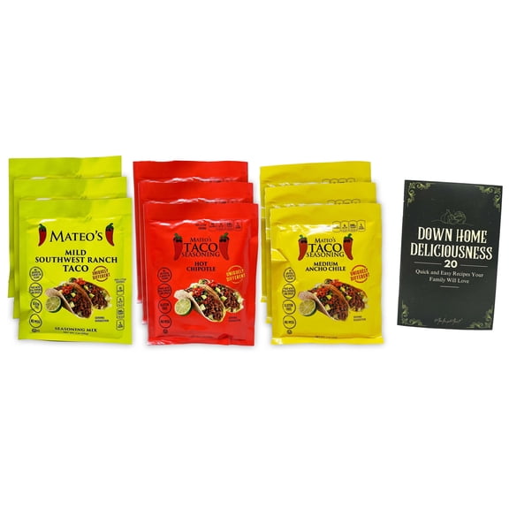Taco Seasoning 9 Packet 3 Flavor Variety: Medium Ancho, Hot Chipotle, Mild Southwest Ranch (1 Ounce)   MerlinsMart Zine | Mateo's
