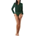 thumbnail image 2 of INSPIRE CHIC Button Up Leotard Shirt for Women's Satin Long Sleeve Notched Lapel Business Work Bodysuit L Dark Green, 2 of 6