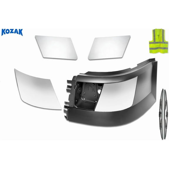 Compatible with Volvo VNL 2004-2015 Bumper Extension Corner Plastic w/ Fog Light Hole w/ Chrome Trims Set, Left