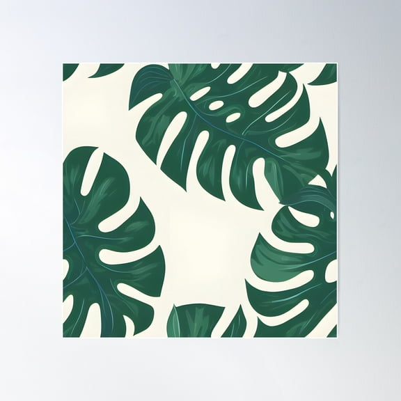 Abstract Monstera Leaf Pattern Poster Wall Art, Modern Wall Decor For Living Room Bedroom, 17x17 UNFRAMED
