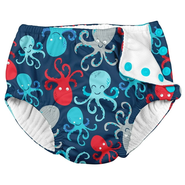 i play Unisex Reusable Absorbent Baby Swim Diapers - Swimming Suit Bottom | No Other Diaper Necessary Navy Octopus 18 Months