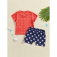 thumbnail image 6 of Loicainy Toddler Baby Boys 4th of July Outfits 3 6 12 18 24 Months 2T 3T Flag Letter Print Round Neck Short Sleeve T-Shirts Tops and Stars Print Shorts 2Pcs Clothes Set, 6 of 9