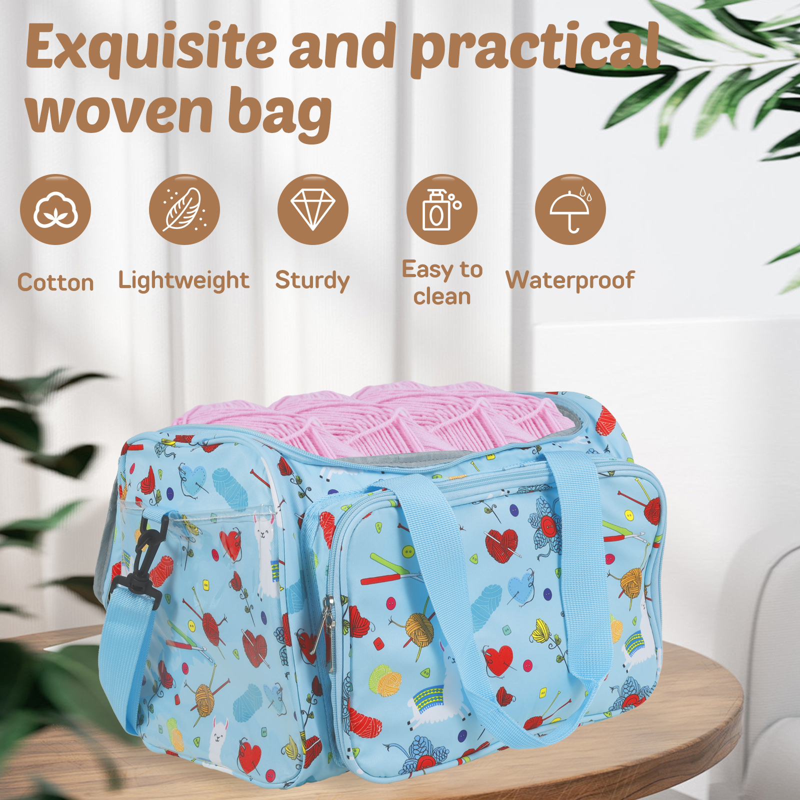 Threns Crochet Yarn Storage Bag Large Capacity Travel Knitting Bag Portable Oxford Cloth Wool Tote Organizer with Multi Pocket for Knitting Needle Crochet Hook