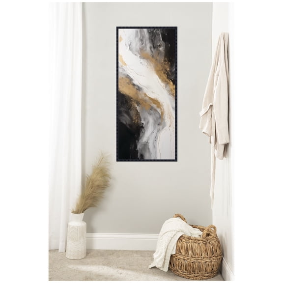 Kate and Laurel Framed Canvas Wall Art Print Luxe Drift Modern Elegant Abstract by The Creative Bunch Studio, 18 x 40 Sylvie Beaded Black Frame, Modern Contemporary, Abstract Art for Wall Decor