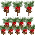 thumbnail image 1 of Bacucine 12 Pcs Baies de Noël Pommes de Pin Pics Floraux Artificiels Guirlande d'Hiver Décorations de Noël avec Baies Rouges Aiguille de Pin pour Bricolage Table Foyer Bar Fête Décor des Fêtes, 1 of 7