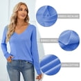 thumbnail image 4 of QUALFORT Women's 100% Cotton V-Neck Pullover Sweater, Long Sleeve Lightweight Sweater for Women, Soft Classic Solid Color Knit Sweater Top, Blue XL, 4 of 9