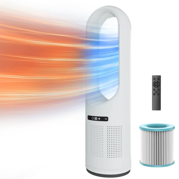 DRAZUNO 3-in-1 Tower Fan, 31.5-Inch Cooling & Heating Bladeless Fan with HEPA Filter, Floor Fan Combo - 80° Oscillation, Remote Control, 8H Timer for Indoor, Bedroom, Home Office