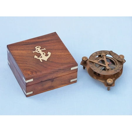 - Captain's Antique Brass Triangle Sundial Compass with Rosewood Box 3