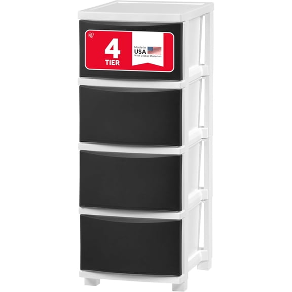 IRIS 4 Slim Plastic Drawer Storage, White/Black