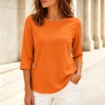 thumbnail image 2 of Sewkxo Women's Casual 3/4 Length Sleeve T-Shirts Loose Crewneck Tops Basic Cotton Solid Tees Blouses Plus Size Fit Blouse,Saffron M, 2 of 5