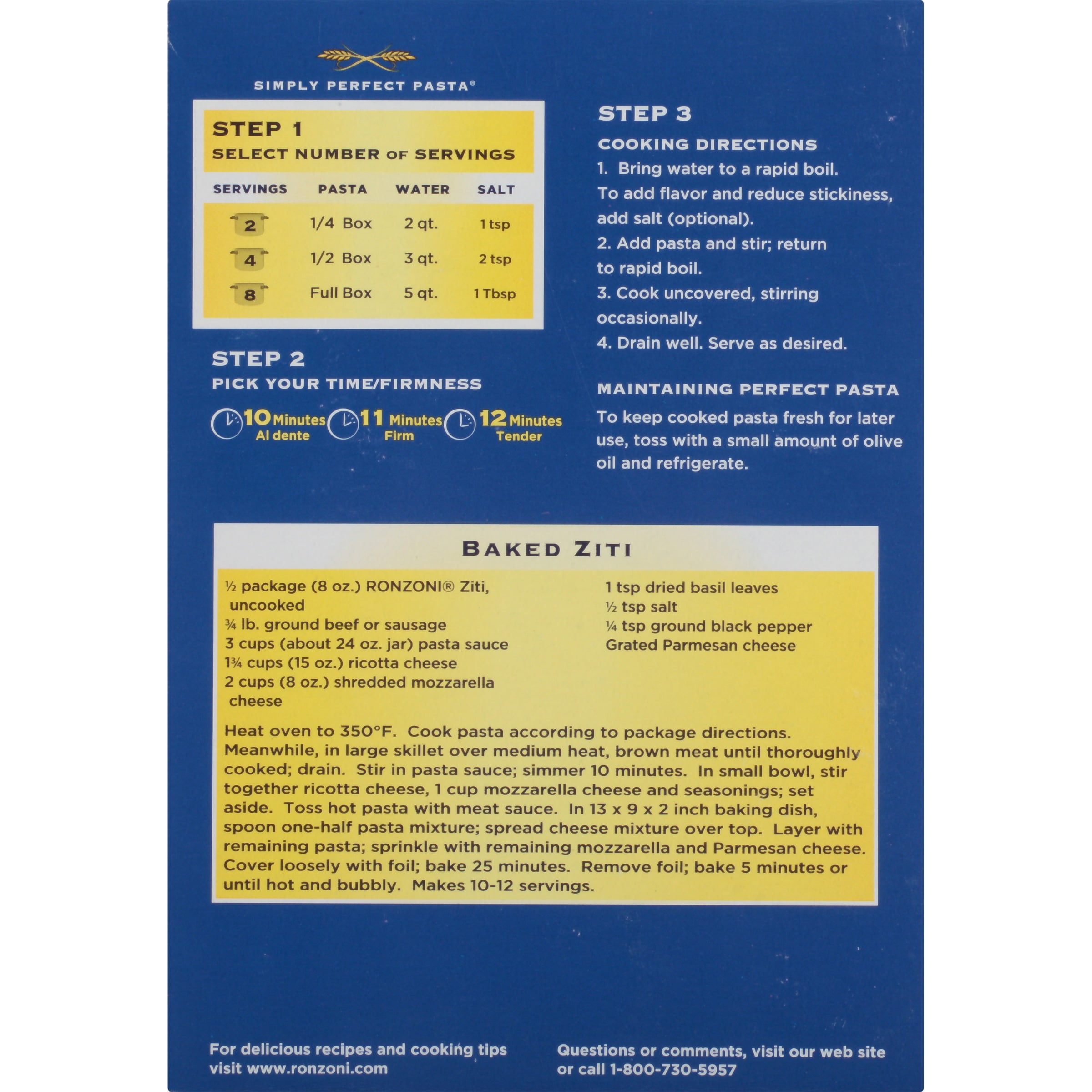 Ronzoni Baked Ziti Recipe On Back Of Box Bryont Blog