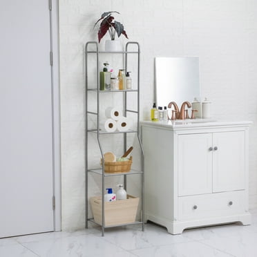 Mainstays Steel 5-Shelf Steel Bathroom Tower Storage Shelf Unit, Satin Nickel