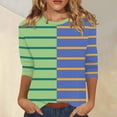 thumbnail image 1 of RXIRUCGD T-shirt à Rayures pour Femme à Col Ras du Cou à Manches 3/4, Vert, Taille : L, 1 of 5