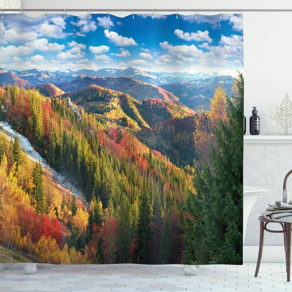 Ambesonne Aspen Tree Shower Curtain, Carpathians in Autumn, 69"Wx70"L, Multicolor