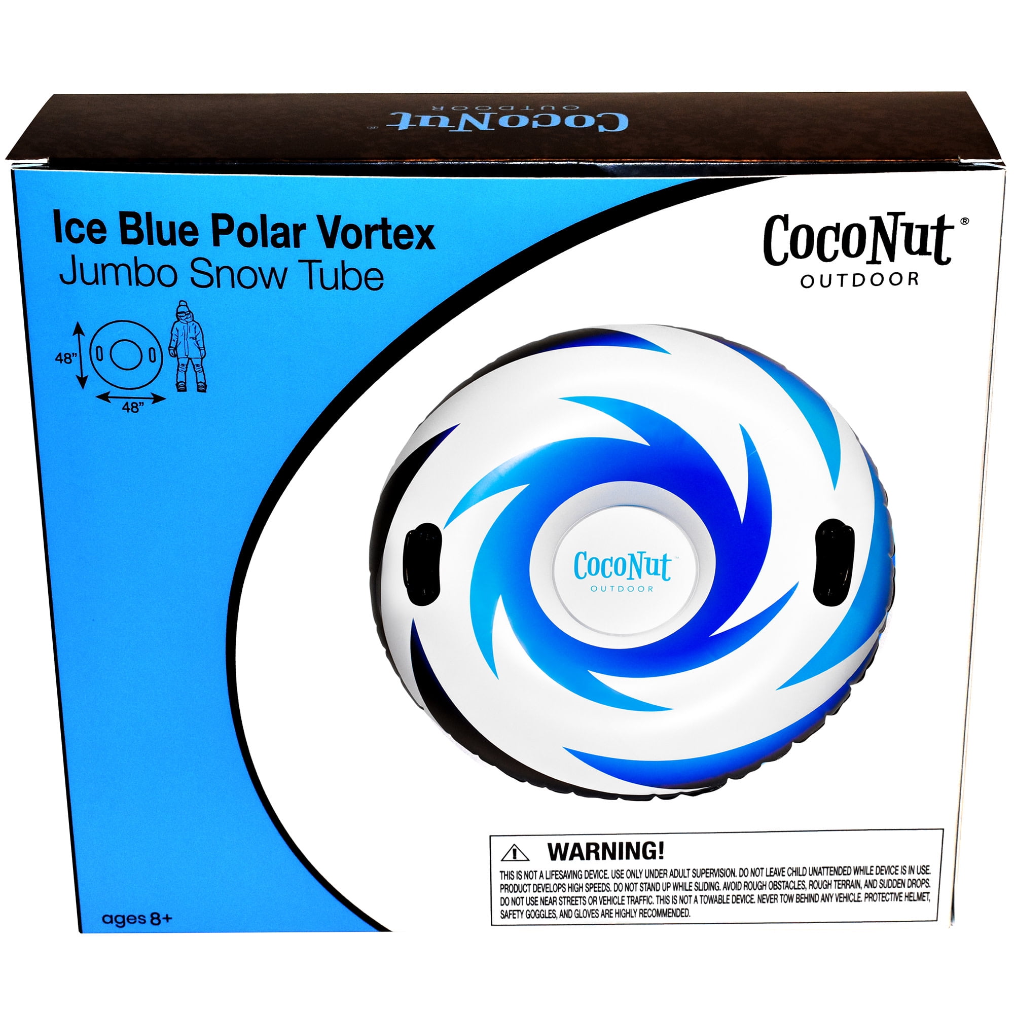 CocoNut Outdoor: Ice Blue Polar Vortex - 48" Jumbo Snow Tube, Inflatable Ring, Winter Sled, Cold Resistant PVC, 200lb Cap, Kids-Teens-Adults 8+