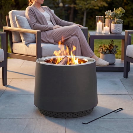 Sunjoy 21in. Argyle Low-Smoke Wood Firepit Grey