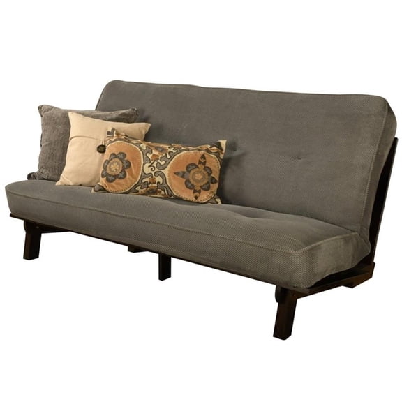 Kodiak Furniture Carson Wood Futon in Java Brown with Marmont Thunder Mattress