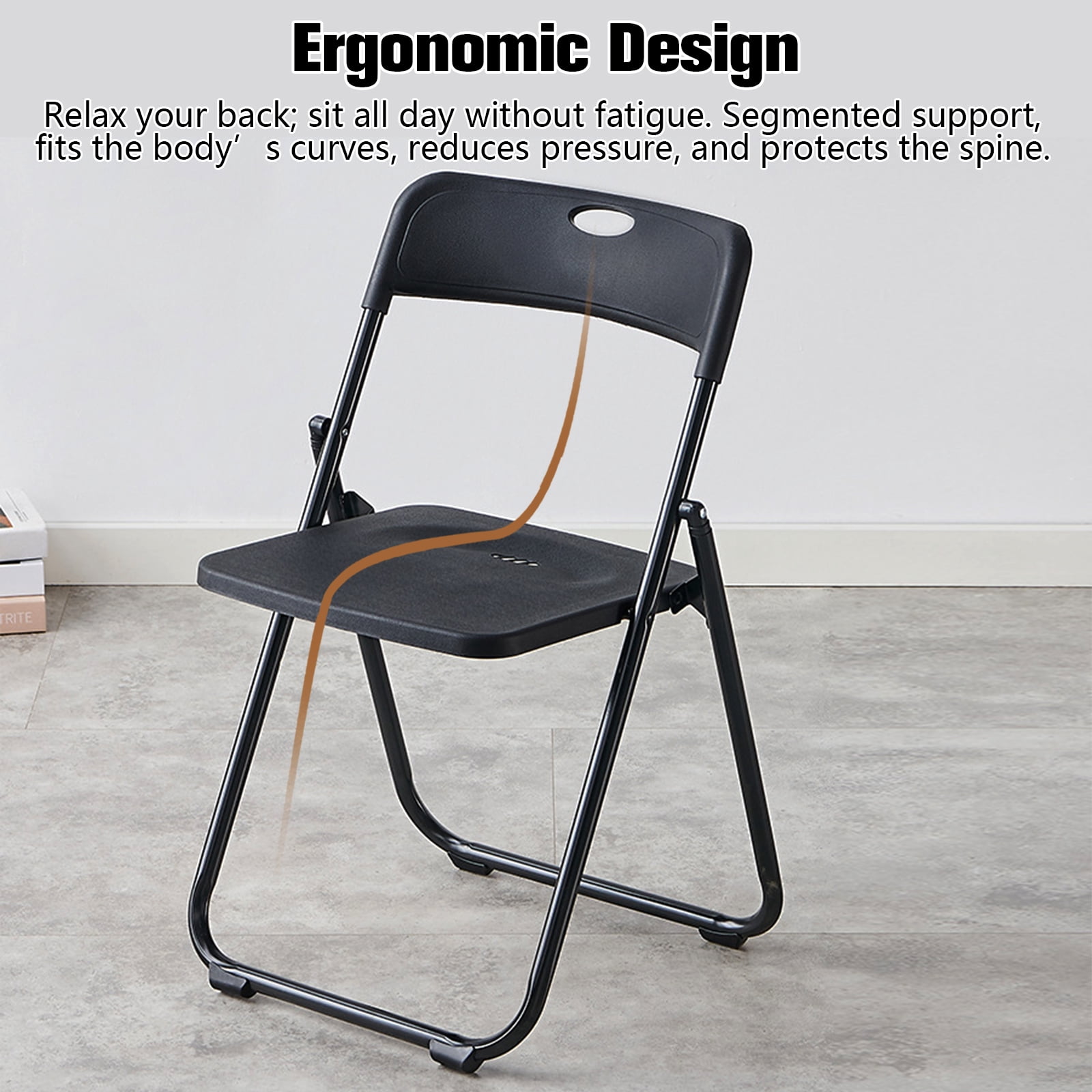 Harigal Black Plastic Folding Chairs, Heavy Duty, 6-Pack, Reinforced Metal Frame, 330 lbs Capacity, Indoor & Outdoor Use