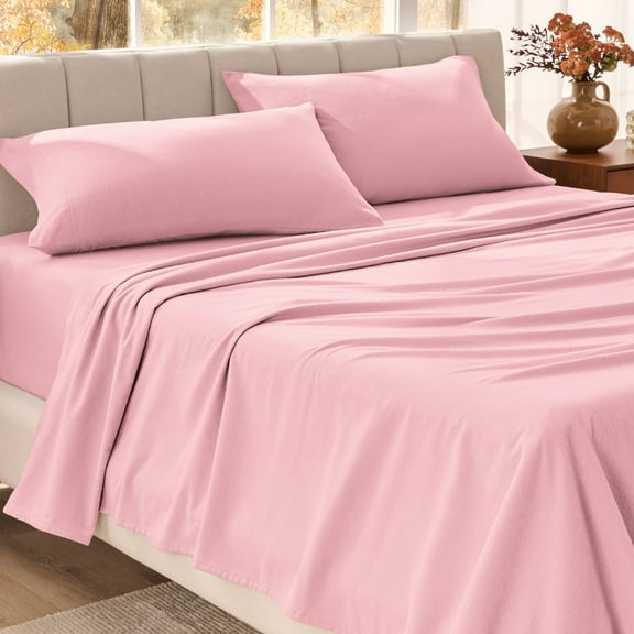 Bare Home Organic Flannel Sheet Set - 100% Organic Cotton - Deep Pocket - 3-Pieces - Twin, Light Pink