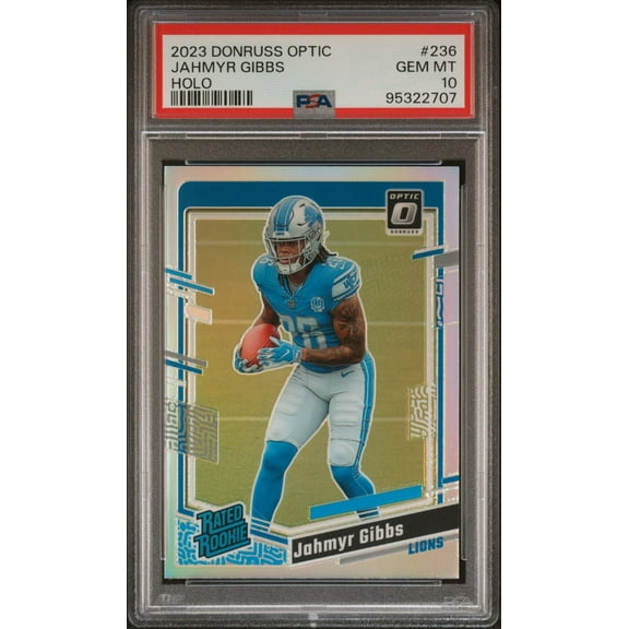 Graded 2023 Panini Donruss Optic Jahmyr Gibbs #236 Holo Rookie RC Football Card PSA 10 Gem Mint