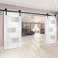 thumbnail image 3 of Modern Double Barn Door 84 x 84 inches with Opaque Glass / Sete 6933 White Silk / 14FT Rail Track Set / Solid Panel Interior Doors, 3 of 6