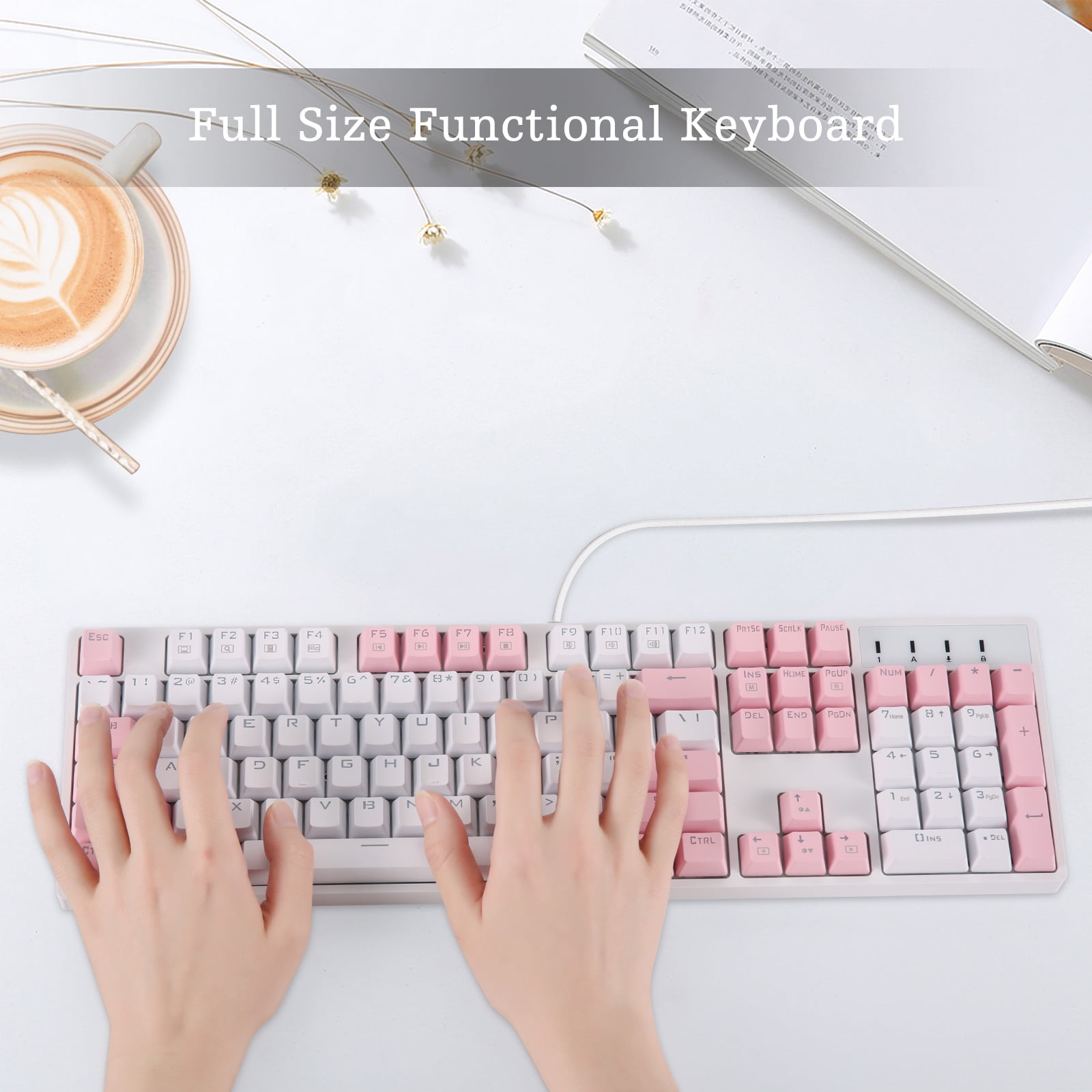 Computer Keyboard Wired, Large Number Pad, Caps Indicators, Spill-Resistant, Anti-Wear Letters for Windows Mac PC Laptop, Full Size