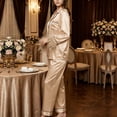 thumbnail image 5 of sdhkgrrt Women's 2 Piece Matching Pajama Set Collared Long Sleeve Shirt Long Pants Solid Casual Comfortable Lounge Set Fall Winter Tracksuit Clothing, Beige M, 5 of 6