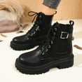 thumbnail image 6 of Womens Boots Chunky Heel Round Toe Lace Up Solid Color Belt Buckle Womens Mid-Heel Warm Ankle Boots Black 7.5, 6 of 9