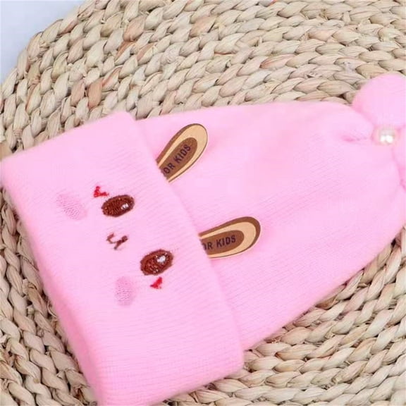 Baby Knitted Beanie Cap 06 Months Warm Ear Flap Hat with Pearl Detail Stretchy Winter Infant Hat for Travel