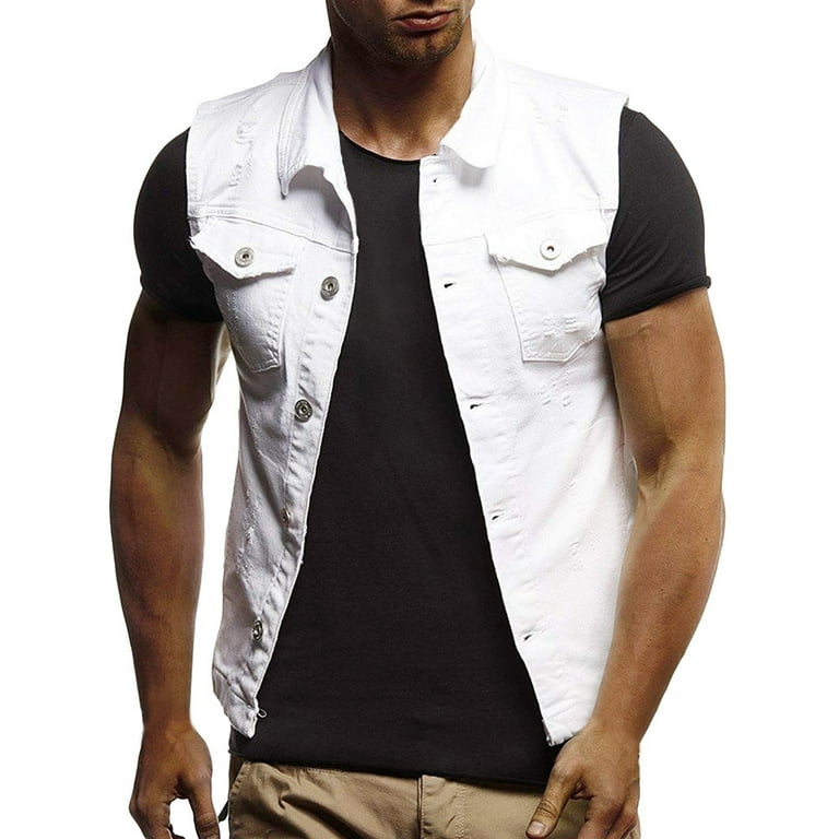 Mens Short Sleeve Shirt Autumn Winter Destroyed Vintage Denim