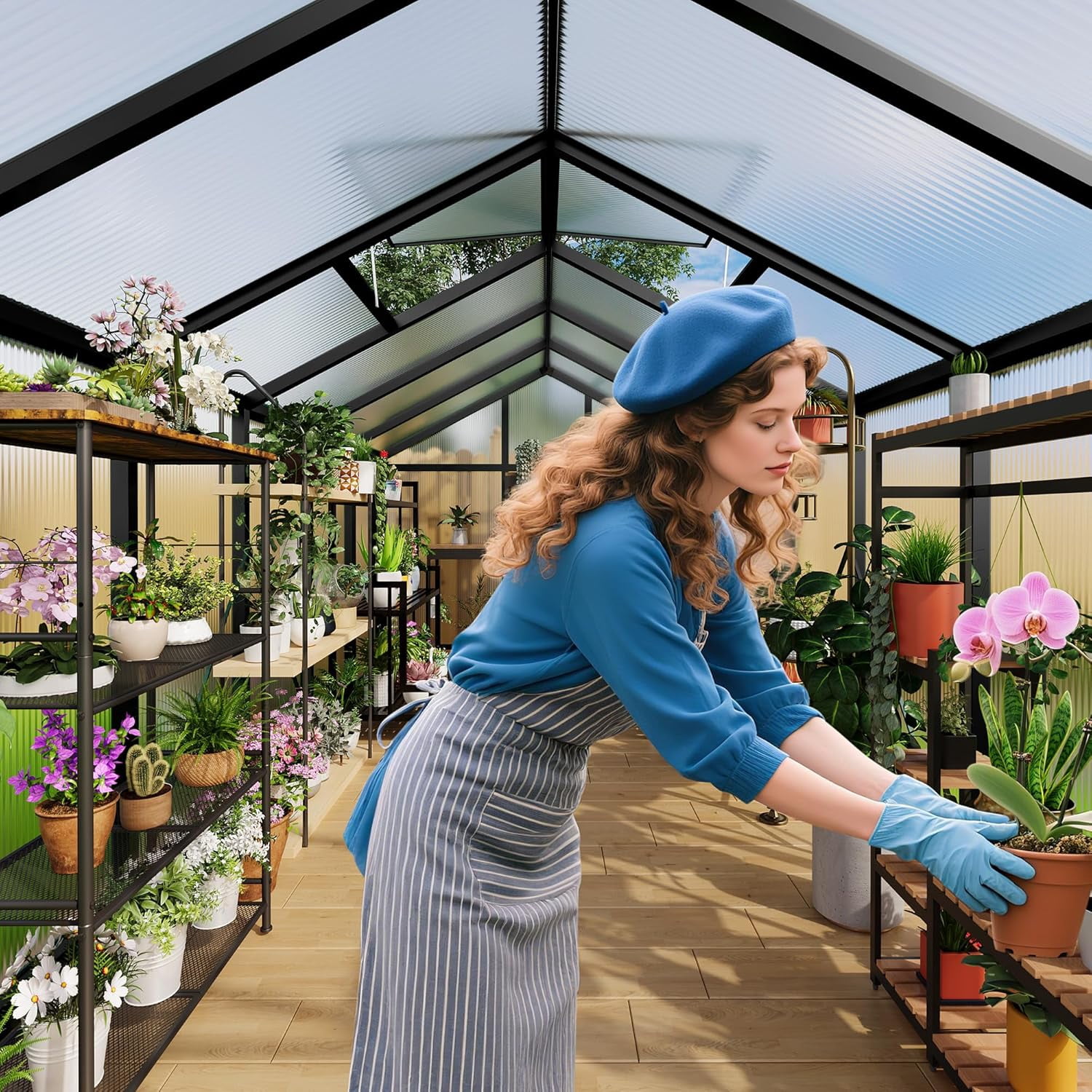 8x12 FT Greenhouse, Polycarbonate Walk-in Greenhouse for Outdoors with Roof Vent & Lockable Outward-Opening Swing Door, Heavy-Duty Aluminum Green House for Garden, Backyard, Patio, Lawn, Dark Grey