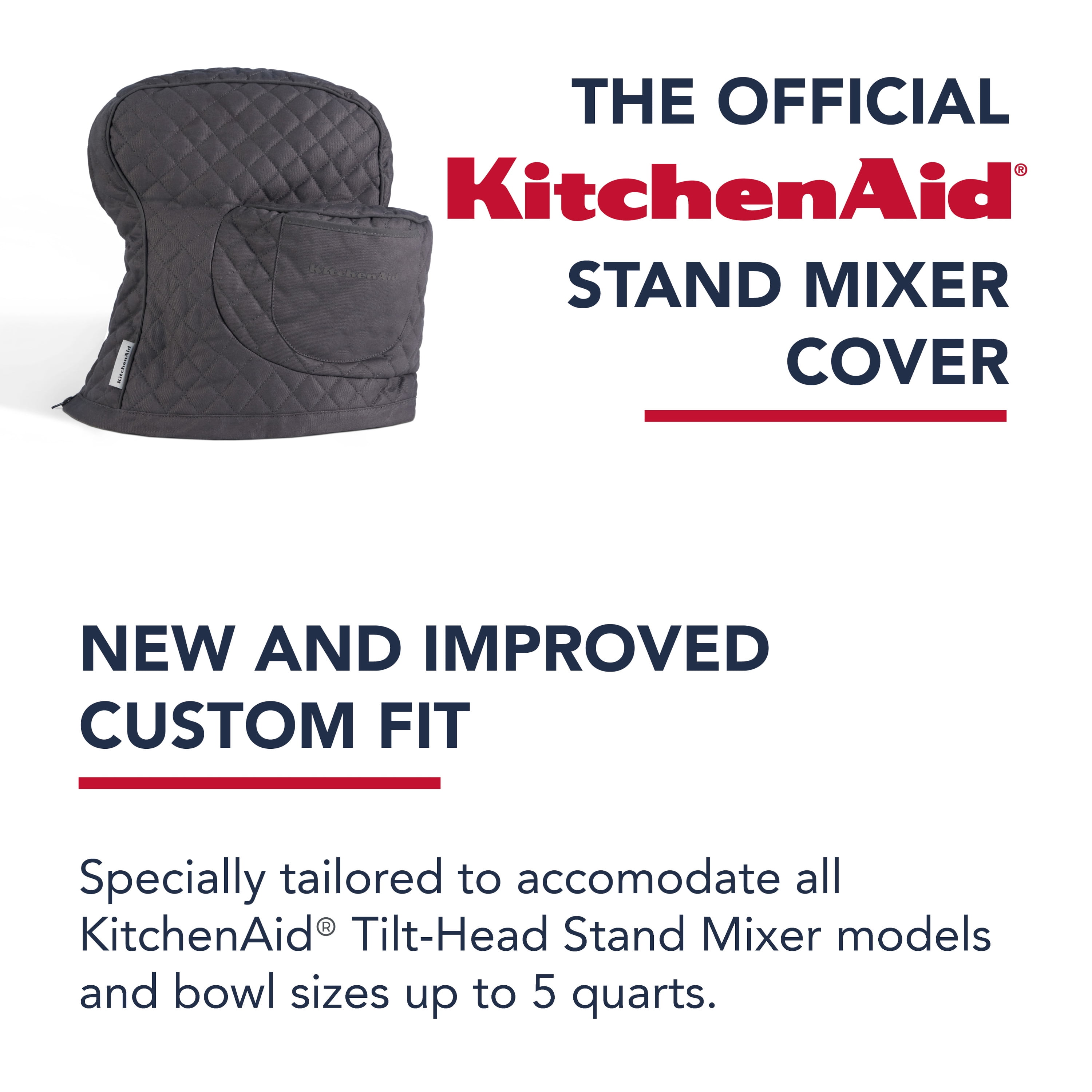 HOMEST Stand Mixer Cover Compatible with KitchenAid 6/7/8 Quart Bowl  Lift，Dust Cover with Zipper Pocket for Accessories, Grey (Patent Design)