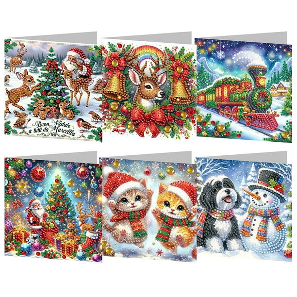 Tarjetas Navidad Con Pintura Diamantes 6 Uds. Manualidades Navideñas DIY para