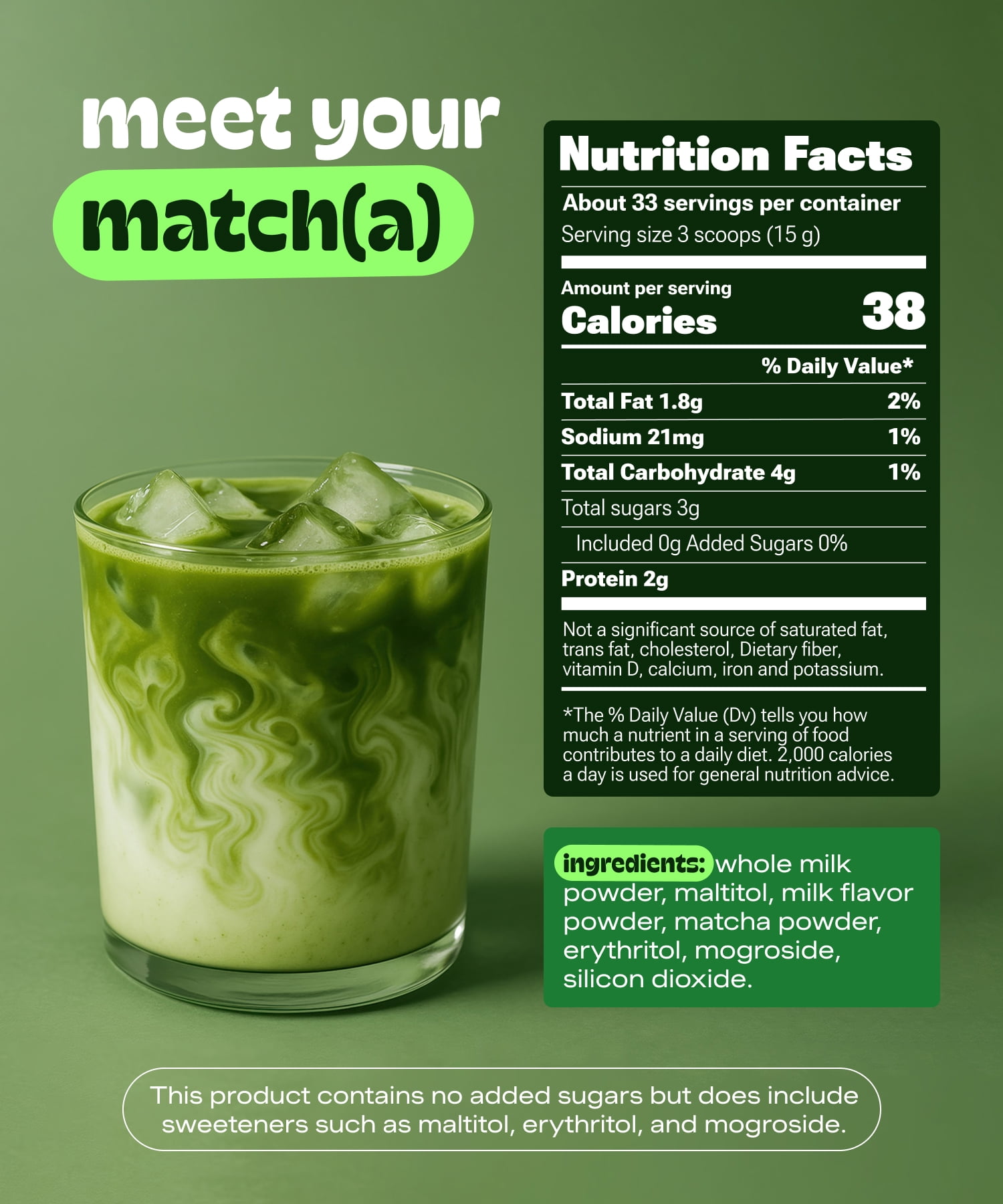 MatchaDNA Sweet Organic Matcha Tea Latte Powder No Sugar Added Naturally Caffeinated 1 Count 1.1 lb (500 Gr)