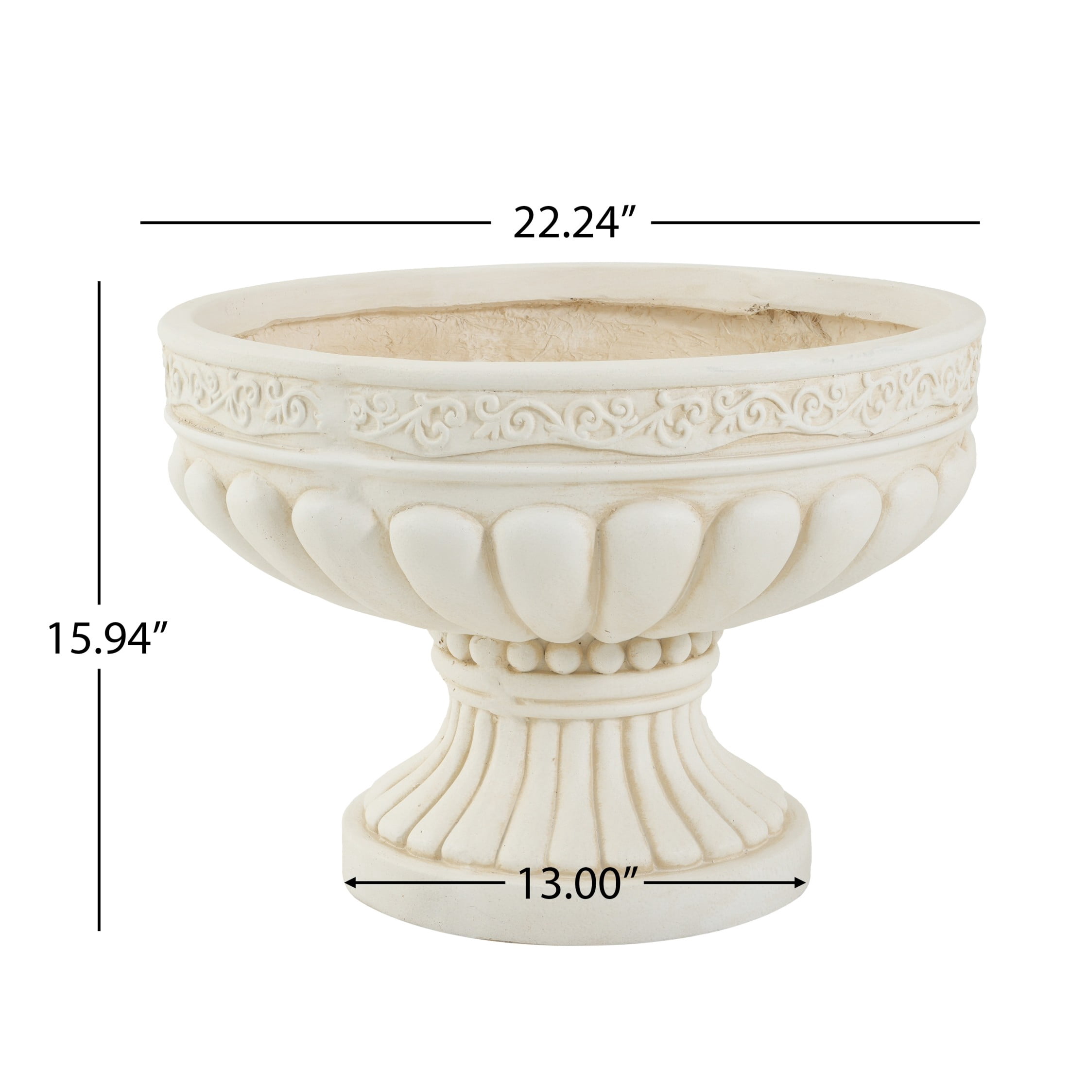Christopher Knight Home 16" Classical Scroll Fluted Urn Planter, Lightweight Flower Pot, Antique White