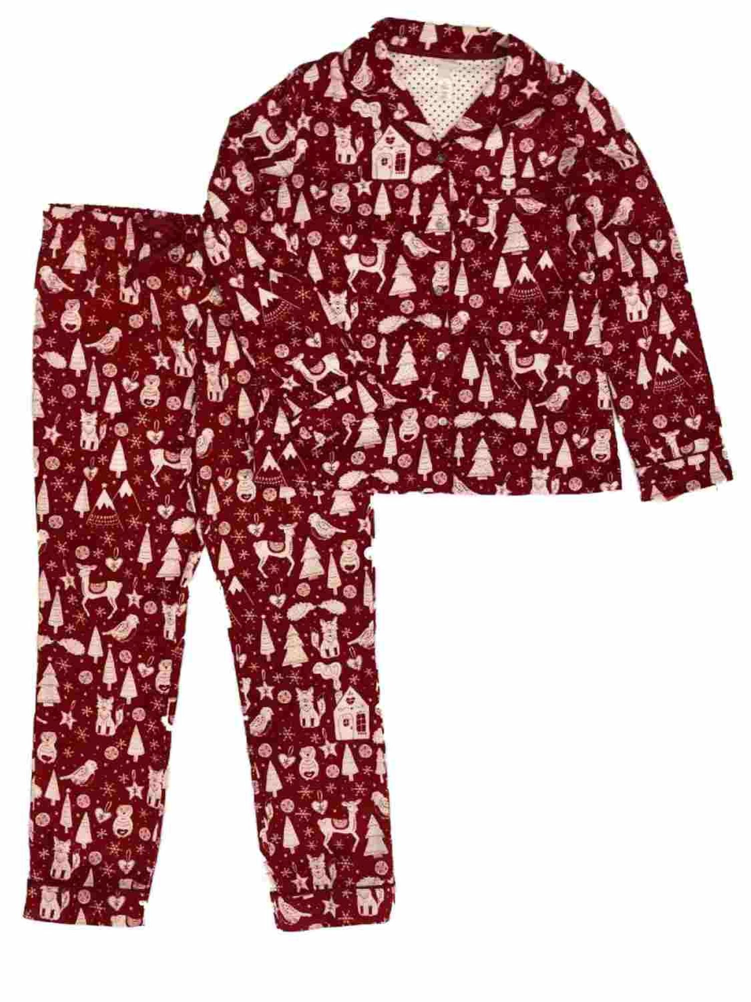 Womens Red Flannel Christmas Animals Holiday Pajamas Star