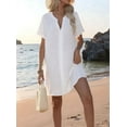 thumbnail image 4 of Women'S Swimsuit Cover Up Shirt V Neck Short Sleeve Bathing Suit Coverups Summer Beach Cover Ups White XXL, 4 of 7